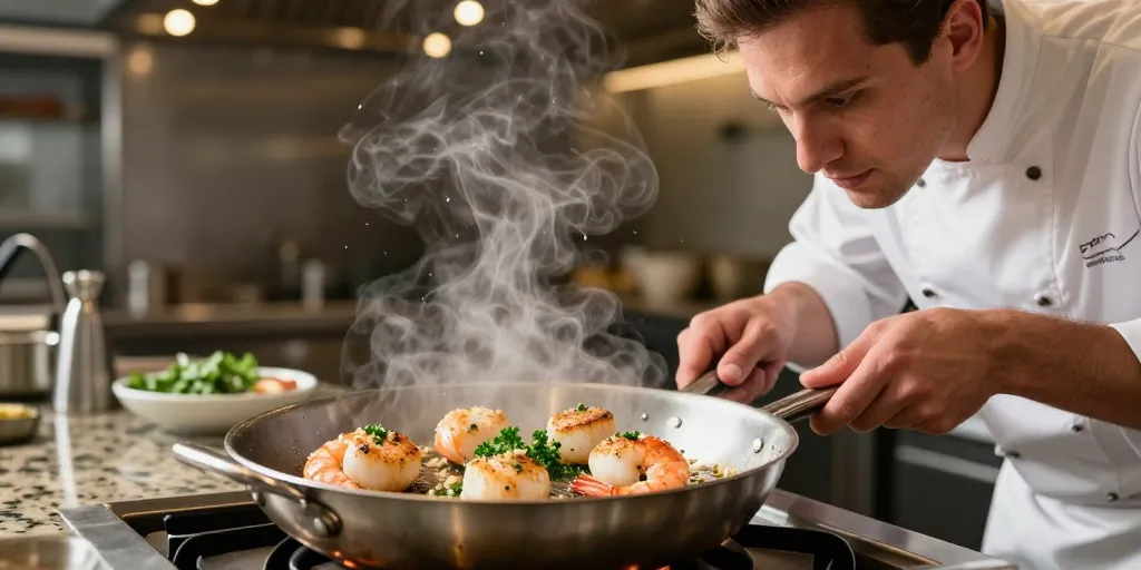 saint jacques et crevettes ail et persil