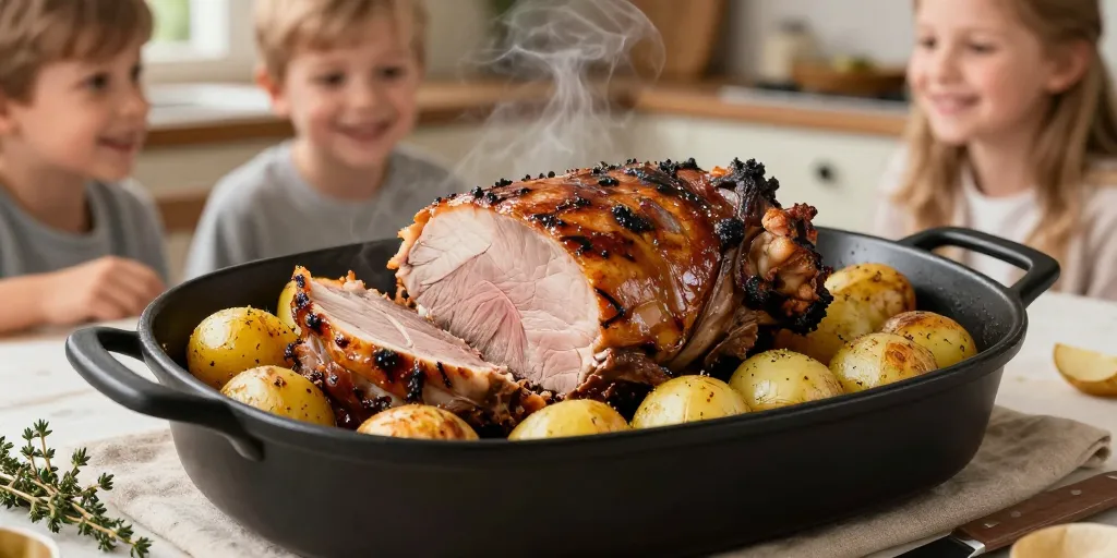 Rôti de porc aux pommes de terre au roaster : la viande moelleuse